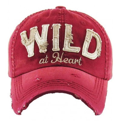 WILD AT HEART Burgundy Red Factory Distressed Vintage Ladies Cap Hat Adjustable  eb-31279453